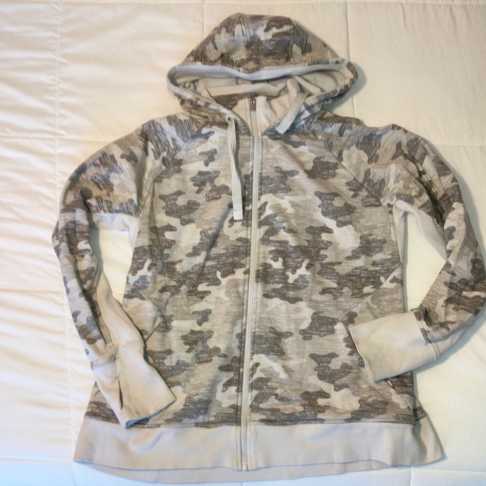 Athleta Light Heather Grey Camo Triumph Zip Hoodie, X-Large